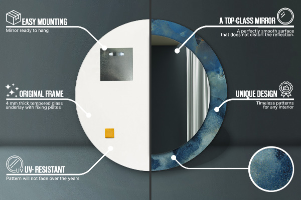 Espelho com moldura impressa redondo Mármore ônix
