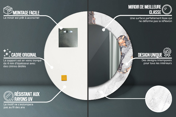 Espelho com moldura impressa redondo Fluido Abstrato