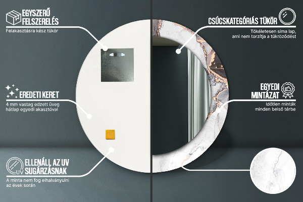 Espelho com moldura impressa redondo Fluido Abstrato