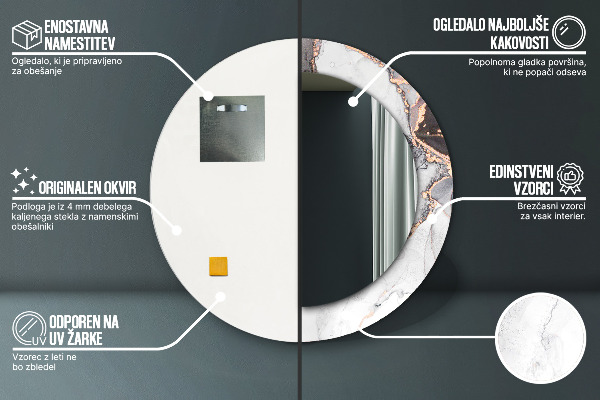 Espelho com moldura impressa redondo Fluido Abstrato