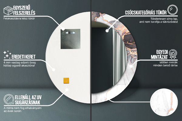 Espelho com moldura impressa redondo Fluido Abstrato