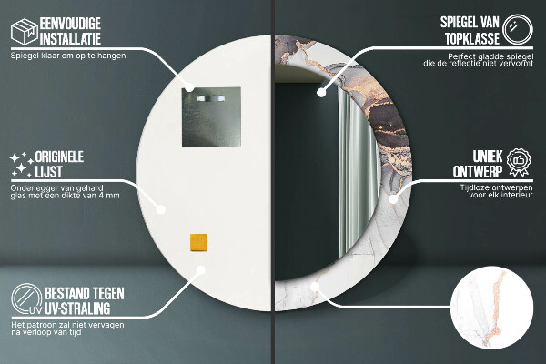 Espelho com moldura impressa redondo Fluido Abstrato