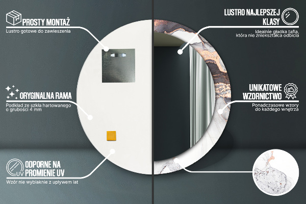 Espelho com moldura impressa redondo Fluido Abstrato