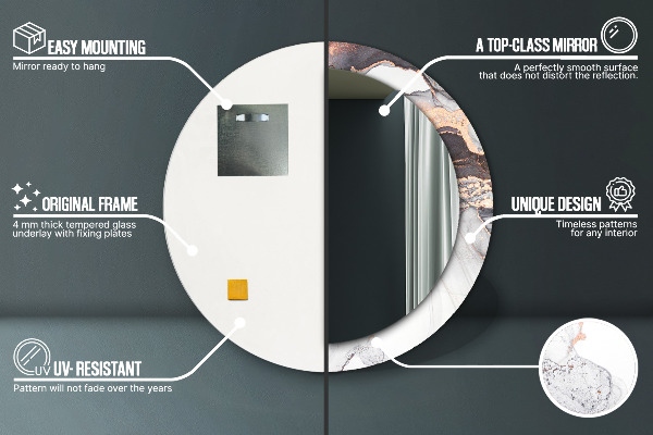 Espelho com moldura impressa redondo Fluido Abstrato