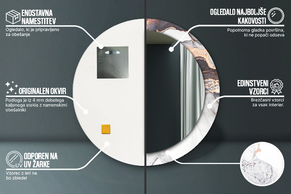 Espelho com moldura impressa redondo Fluido Abstrato