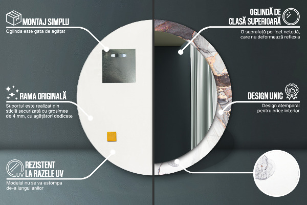 Espelho com moldura impressa redondo Fluido Abstrato