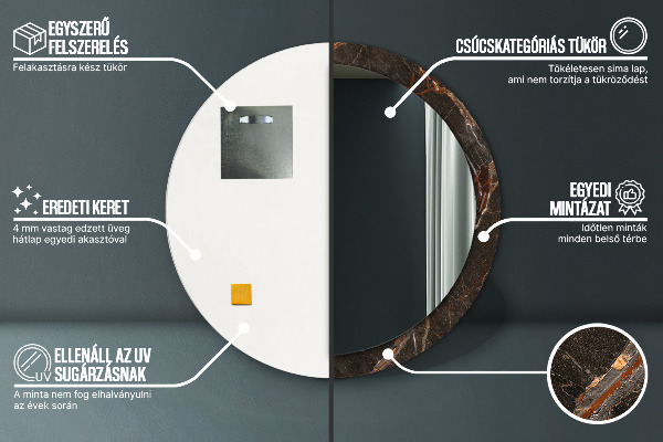 Espelho com moldura impressa redondo Mármore Marrom