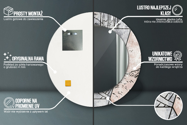 Espelho com moldura impressa redonda Animais Abstratos