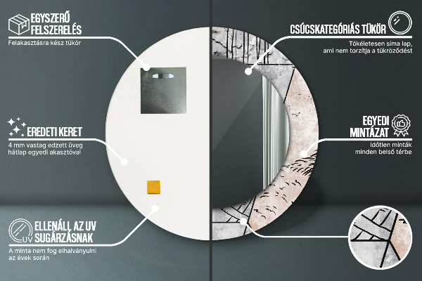 Espelho com moldura impressa redonda Animais Abstratos