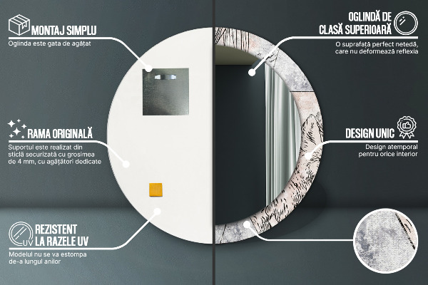 Espelho com moldura impressa redonda Animais Abstratos