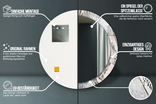 Espelho com moldura impressa redonda Animais Abstratos