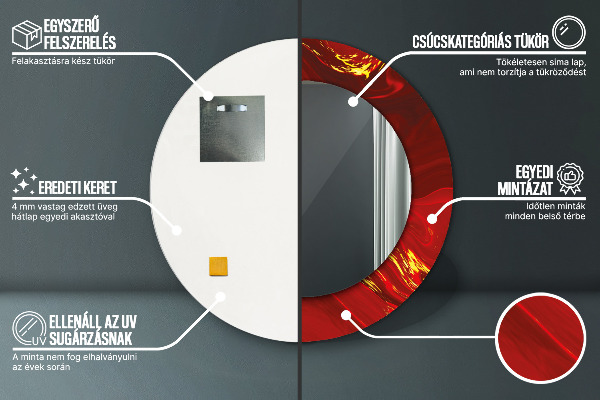 Espelho de moldura impressa redondo Mármore Vermelho