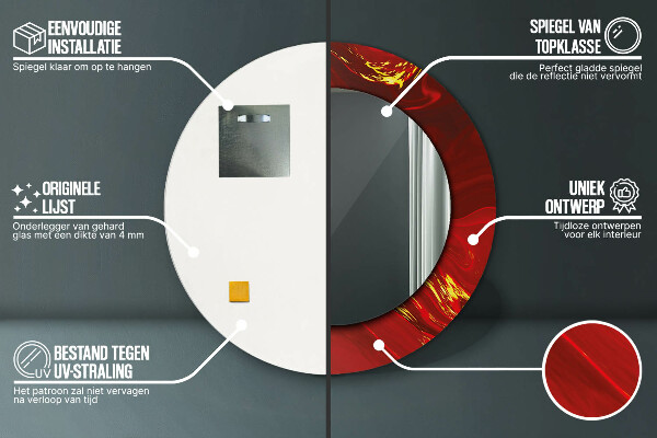 Espelho de moldura impressa redondo Mármore Vermelho