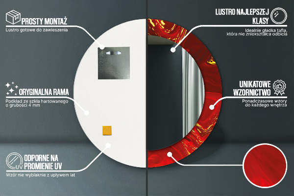 Espelho de moldura impressa redondo Mármore Vermelho