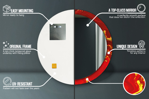 Espelho de moldura impressa redondo Mármore Vermelho