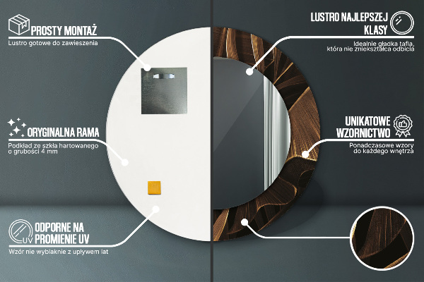 Espelho com moldura impressa redondo Folhas de Bananeira Marrons