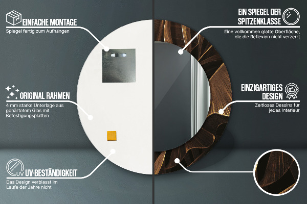 Espelho com moldura impressa redondo Folhas de Bananeira Marrons