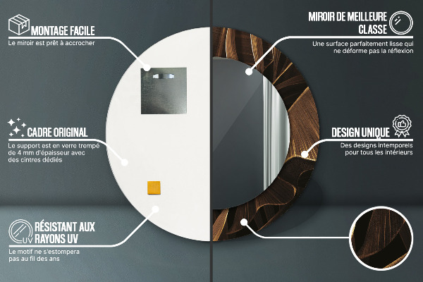 Espelho com moldura impressa redondo Folhas de Bananeira Marrons