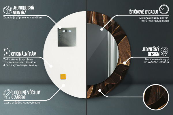 Espelho com moldura impressa redondo Folhas de Bananeira Marrons