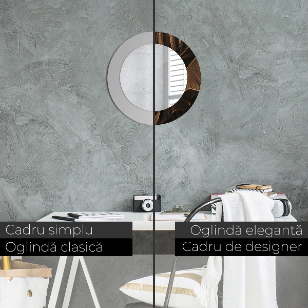 Espelho com moldura impressa redondo Folhas de Bananeira Marrons