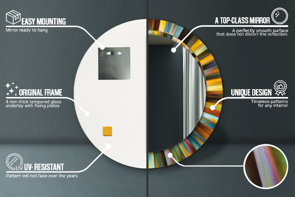 Espelho circular decorativo de parede Padrão Radial Abstrato