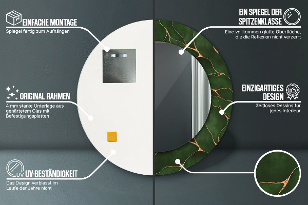 Espelho com moldura impressa redondo Folha Abstrata