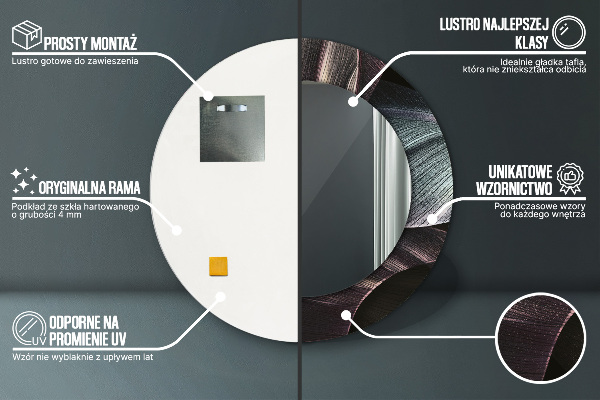 Espelho com moldura impressa redondo Folhas Tropicais Escuras