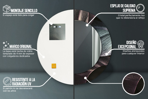 Espelho com moldura impressa redondo Folhas Tropicais Escuras