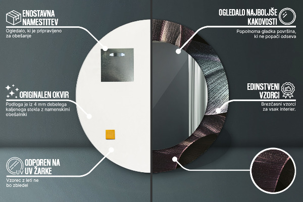 Espelho com moldura impressa redondo Folhas Tropicais Escuras