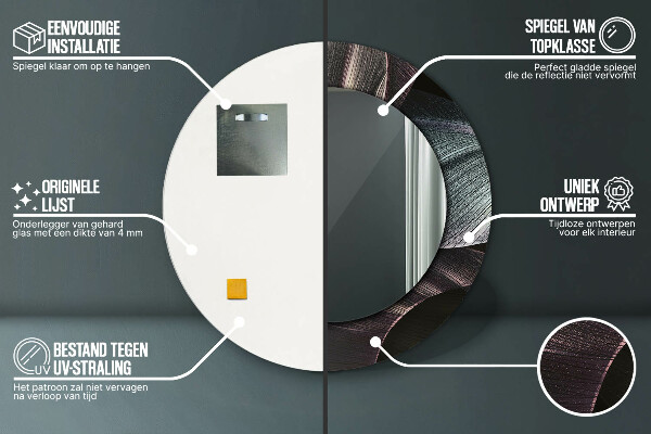 Espelho com moldura impressa redondo Folhas Tropicais Escuras