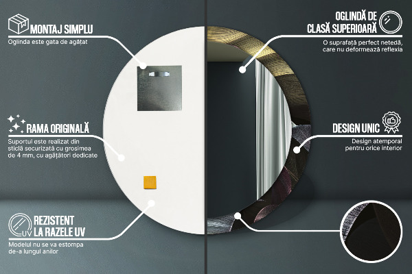 Espelho com moldura impressa redondo Folhas Tropicais Escuras