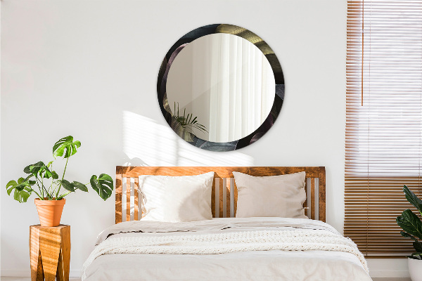 Espelho com moldura impressa redondo Folhas Tropicais Escuras