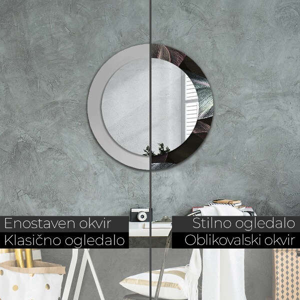 Espelho com moldura impressa redondo Folhas Tropicais Escuras
