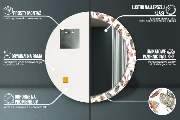 Espelho circular de parede decorativo Flores Vintage