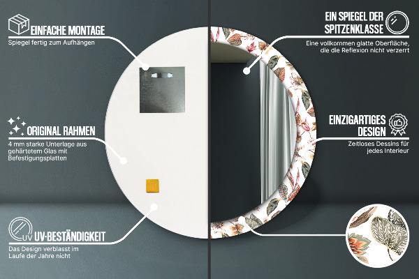 Espelho circular de parede decorativo Flores Vintage