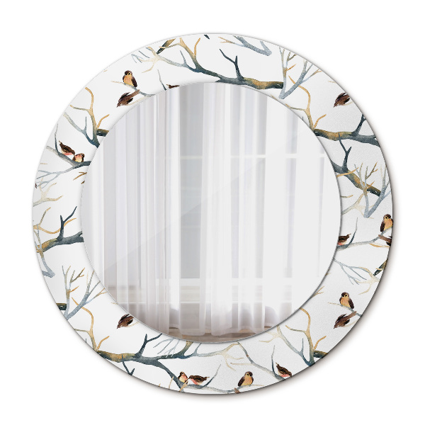 Espelho circular decorativo de parede Pardais, Pássaros e Galhos