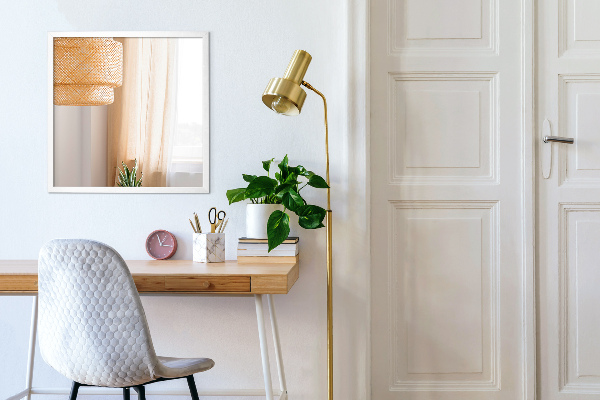 Espelho retangular de casa de banho com moldura em branco 60x40 cm