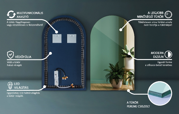 Espelho arco LED 40x70 cm