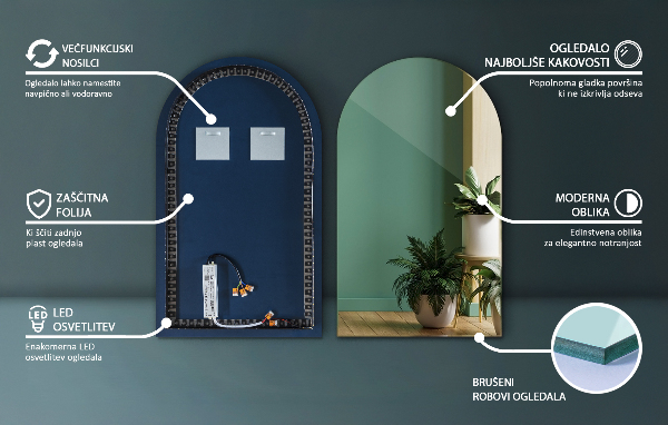 Espelho em arco com iluminação LED 45x80 cm