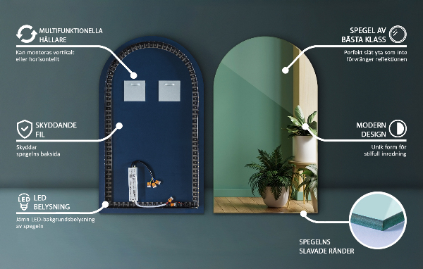 Espelho semi oval iluminado 50x90 cm