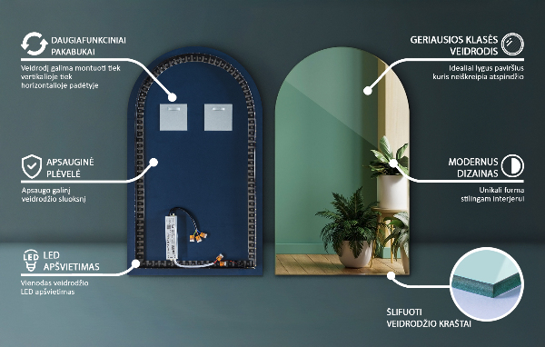 Espelho semi oval iluminado 50x90 cm