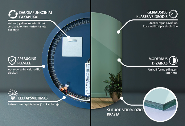 Espelho meia lua com LED 74x90 cm