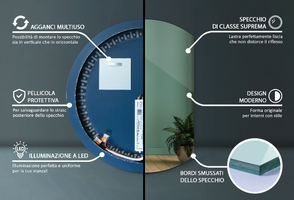 Espelho meia lua com LED 74x90 cm