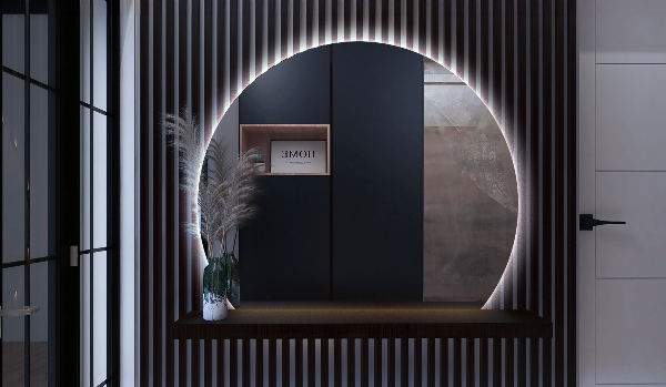 Espelho em formato D com LED 84x100 cm