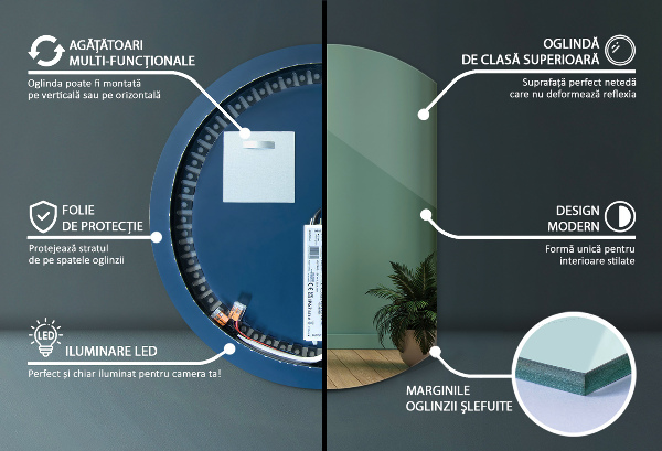 Espelho em formato D com LED 84x100 cm