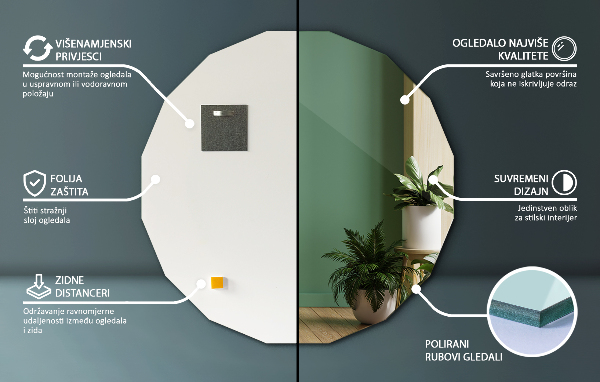 Espelho poligonal acessório moderno 100x100 cm