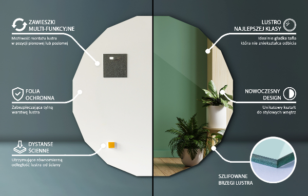 Espelho poligonal acessório moderno 100x100 cm