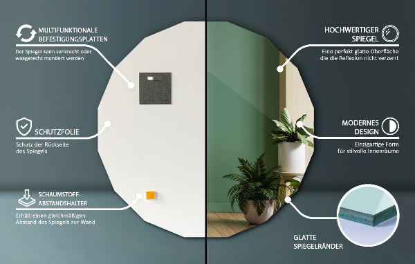 Espelho geométrico decorativo estético 80x80 cm