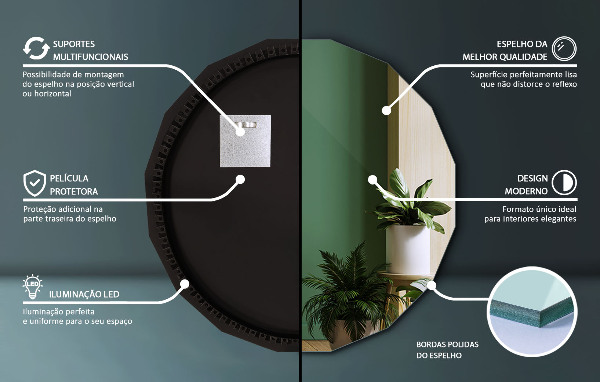 Espelho poligonal LED 100x100 cm
