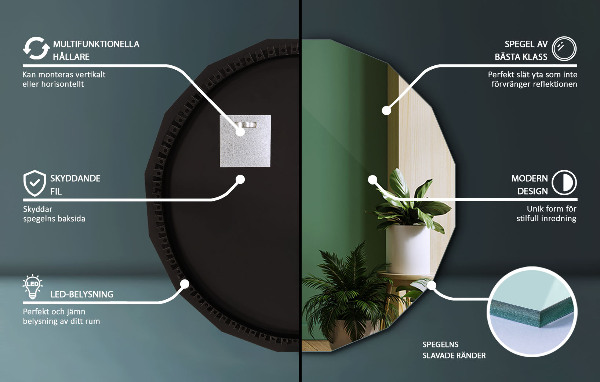 Espelho poligonal LED 50x50 cm